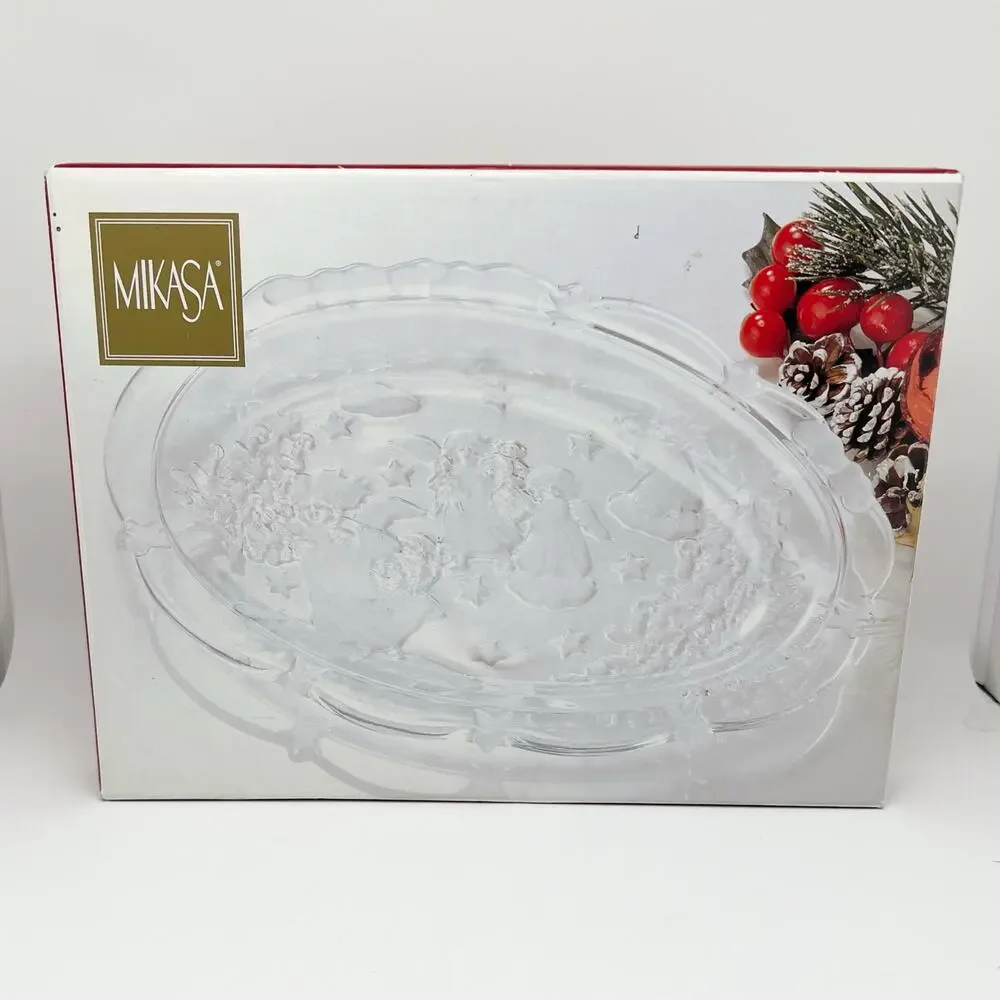 New in Box Mikasa Holiday Lights Sweet Dish Frosted Glass Serving Platter Plate
